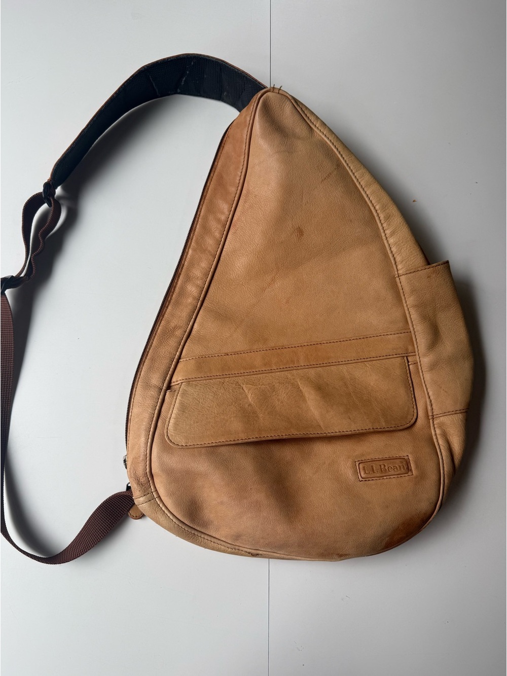 L.L. Bean Tan Leather Sling Messenger Bag